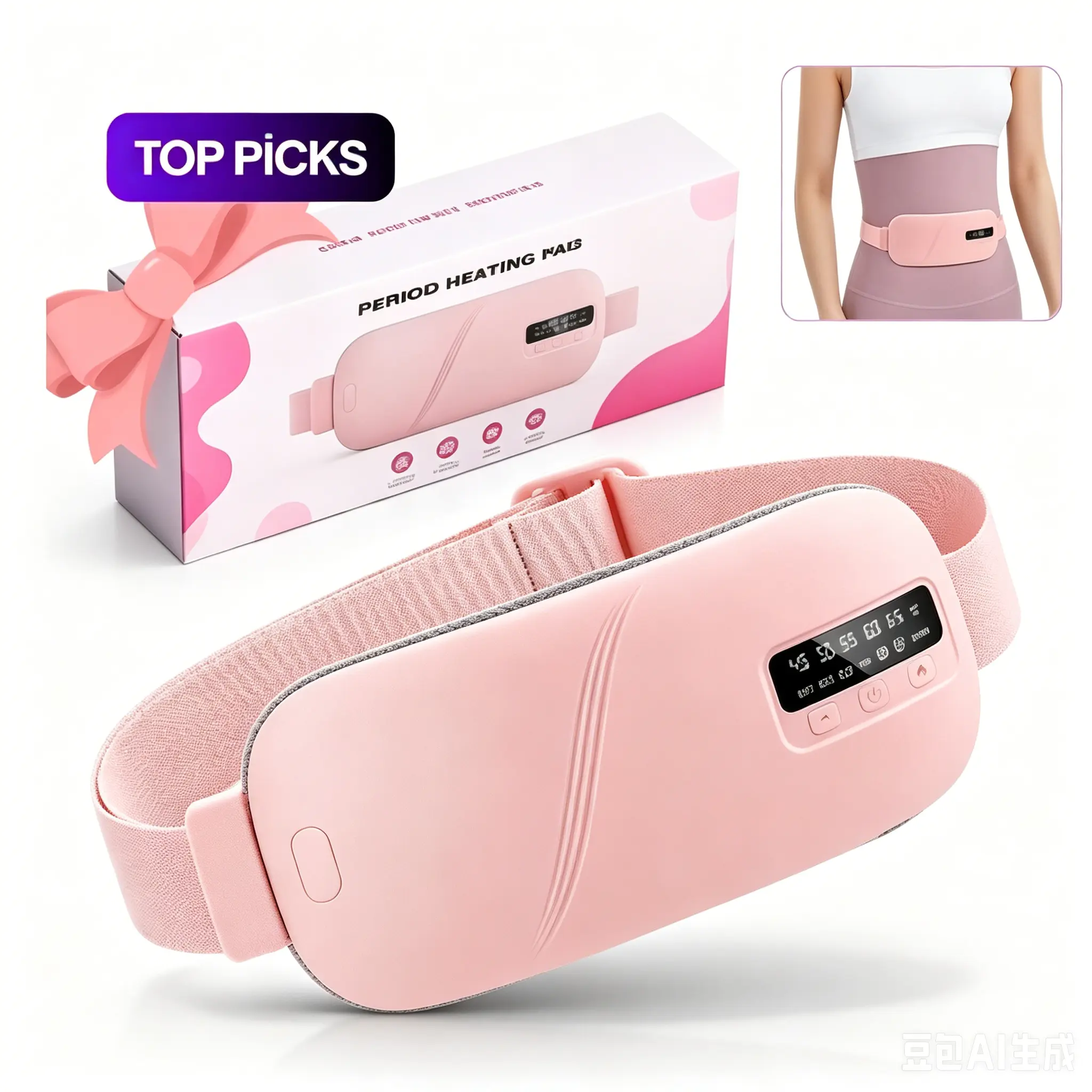Portable Cordless Heating Pad Massager for Women - Durable Plastic Body Care Tool, 5 Heat & 4 Massage Modes, Fast-Heating Therapy Period Belt for Menstrual Pain Relief, Led Light