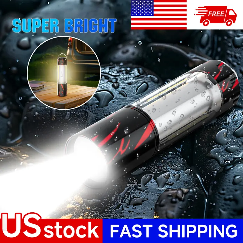 Rechargeable 4-in-1 High Lumens LED Flashlight Torch - Adjustable Zoom Beam, 6-Mode, Dimmable, Lightweight and Durable, Water Resistant Compact Outdoor Security Lighting with Hook for Camping, Emergencies | TikTok Shop Black Friday