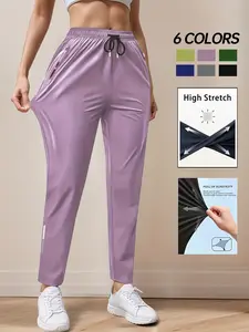 2-pack spring/summer lightweight women’s mid-rise sports pants, solid color, breathable quick-dry high-stretch fabric, suitable for everyday casual wear, sports, outdoor activities, fitness, and yoga.