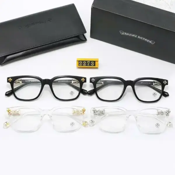 High-End Chrome Hearts Square Eyeglass Frames for Men & Women, Luxury Black Gold Cross Detail Optical Glasses, Premium Designer Style Unisex Frames with Leather Case