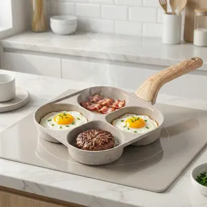 HUGE BLOWOUT SALE! 4-hole Non-stick Frying Pan - Household Egg Skillet with Wooden Handle - Easy-to-Clean Small Frying Skillet - Nonstick Cooking Tools, Ideal Birthday Gift, Creative Breakfast Cookware, Star Heart Shaped Egg Mold #GLOBAL PICKS