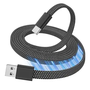 Magnetic Flat Cable Data Line, USB a to Type C Strong Magnet, No Knots, Bedroom Car Desktop Organization, Fast Charging Transfer
