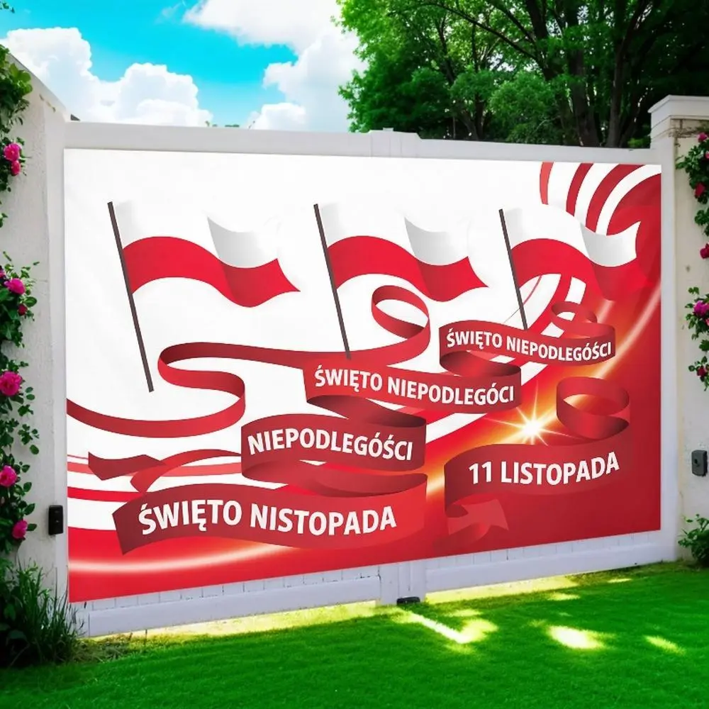 1pc 2D Flat Polish Independence Day Banner - Red & Flag Design with "Swieto Niepodleglosci" Text Durable Polyester Backdrop for Parties Events Party Decoration Patriotic Theme Durable Polyester Poli
