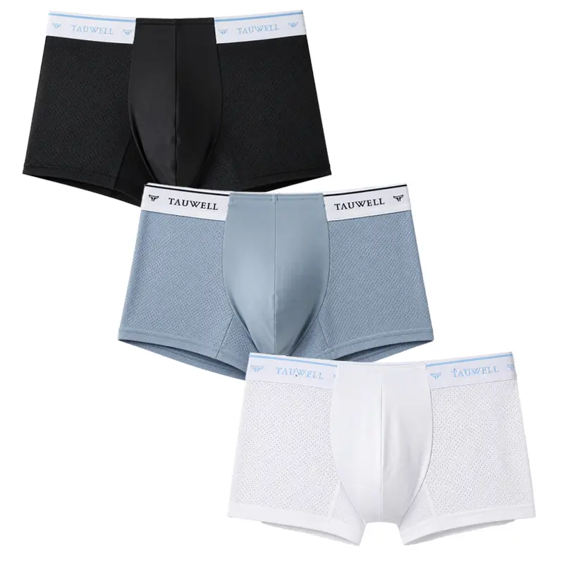 TAUWELL 3 Pack Men’s Boxer Briefs, Lightweight Smooth Stretch Mesh Underwear for Hot Days & Gym Warmups, Breathable Dry-Feel Comfort, Contoured Pouch, No Ride Up Trunks-24204