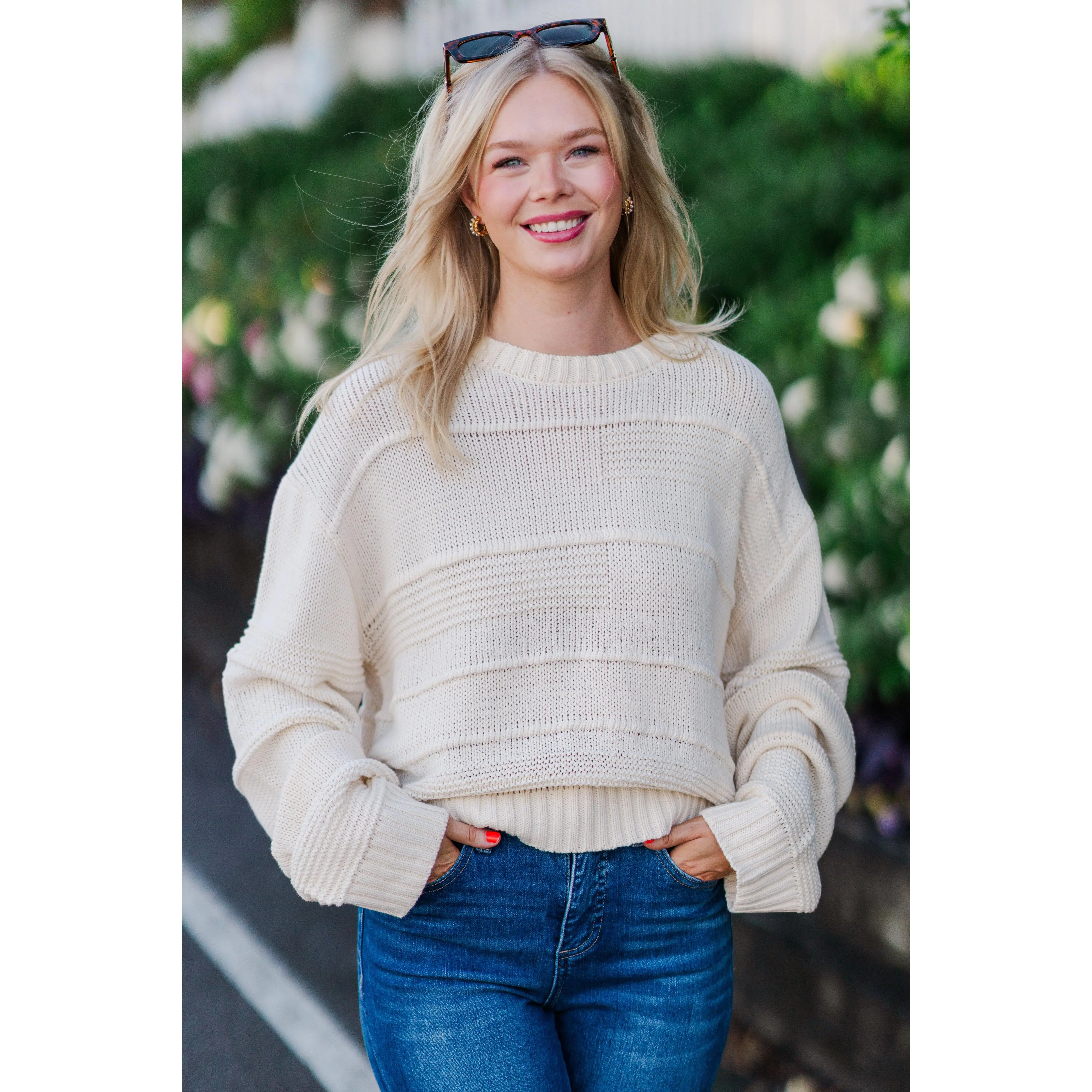 Crewneck Textured Shadow Stripe Sweater