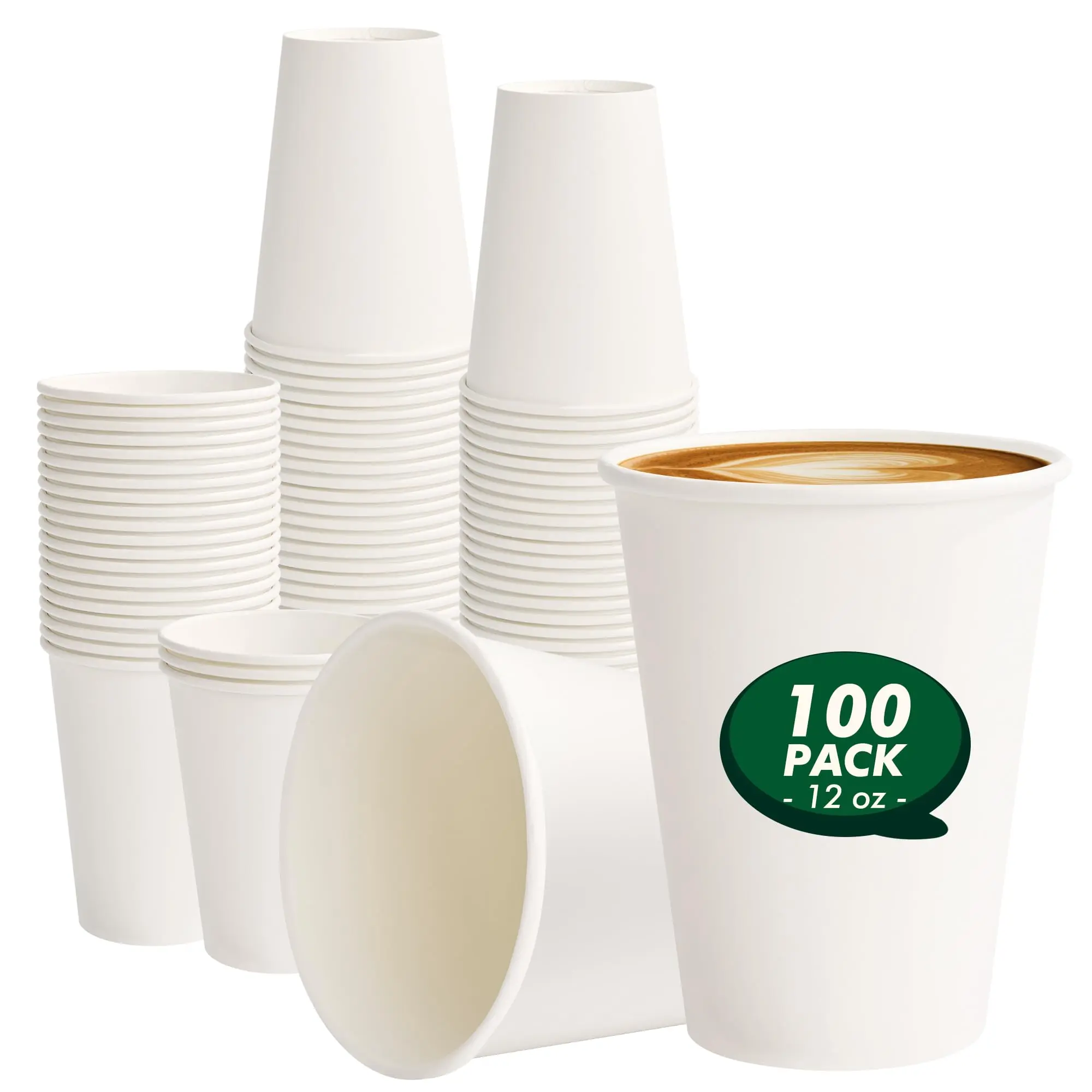 Coffee Cups 12 oz 100 Pack, Disposable Hot Paper Cups, White | Leak-proof, Thickened Paper, BPA-free, To Go Cups for Hot Drinks, Travel, Parties, Events