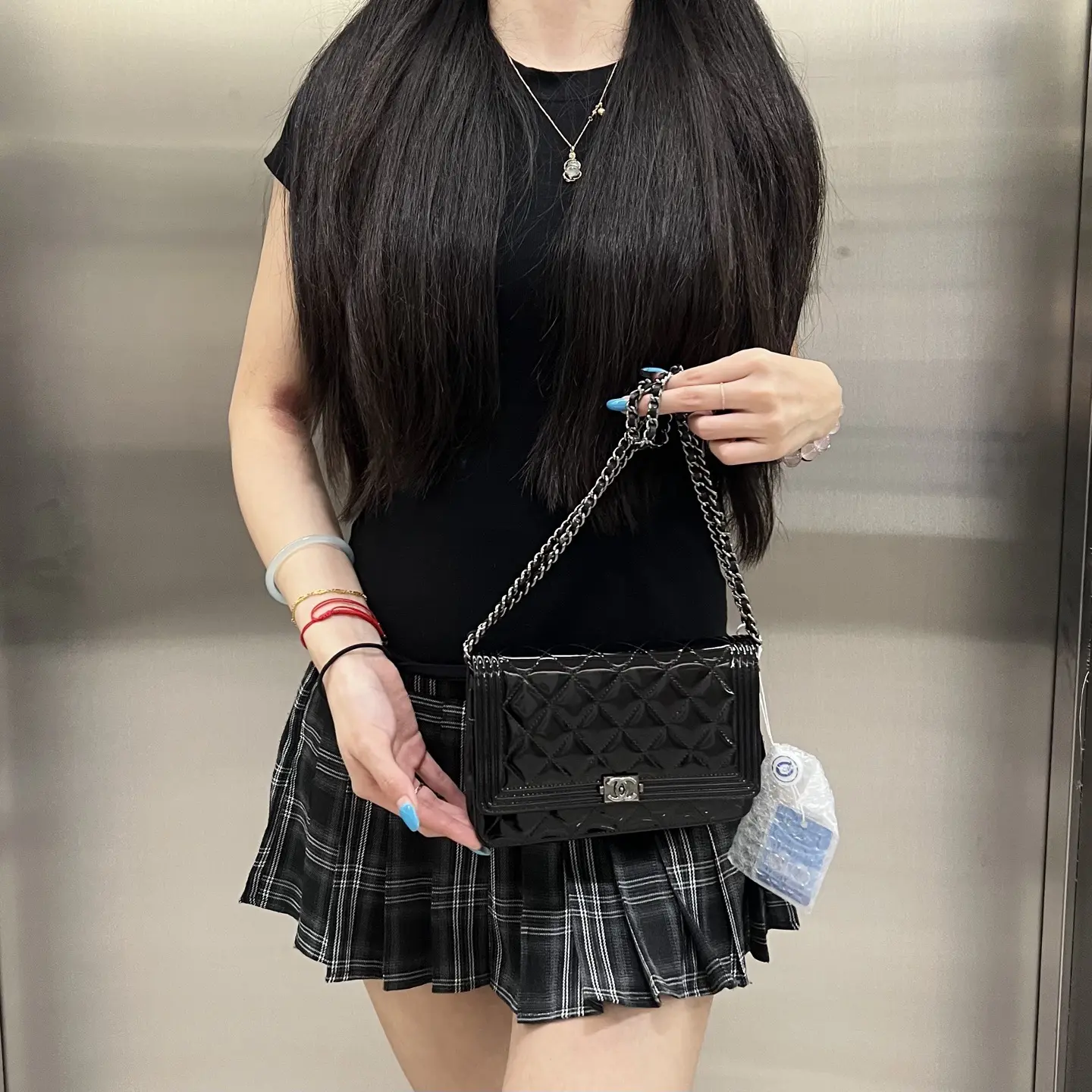 Pre-owned CHANEL Wallet On Chain+crossbody bag+ Black +Luxury Bag | 76078