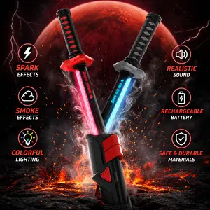23" SparkBlade Samurai LED Lightsaber Toy Cyberpunk Katana with Sound & Fog, Eight-Color Streaming Light Effect, USB-C Rechargeable for Rave, Cosplay & Display Perfect Easter Gift