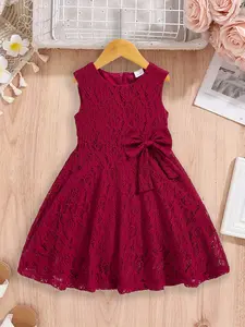 Girl's Floral Appliques Belted Tulle Dress, Cute Sleeveless A Line Dress for Party Wedding Guest, Kids Summer Clothes