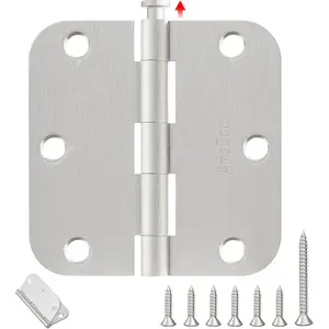 30 Pack 3.5 Inch Rounded Brushed Nickel Door Hinges with 5/8" Radius, Heavy Duty 3 1/2" Silver Door Hardware for Interior and Exterior Residential Doors
