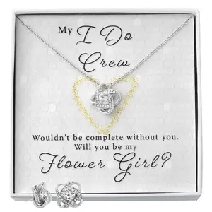 Flower Girl Proposal Gift - I Do Crew Love Knot Necklace & Earring Set 0RN