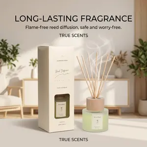 120ML Unlit Diffuser, Bamboo Reeds, Wood Cover Frosted Bottle, Long-Lasting Scent, Home Bedroom Office Fragrance, Safe Unlit, Gift Idea