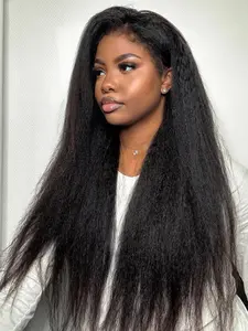 Black Glueless Kinky Straight Clip-in Hair Extensions, Gorgeous Fluffy Wigs for Women, Synthetic Hair Extensions for Party, Daily Use