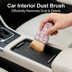 Bling Car Interior Dust Brush - Soft Bristle Auto Detailing Brush for Cleaning Air Vents, Dashboard, Cup Holders & Crevices - Sparkling Rhinestone Handle Car Cleaning Tool for Women & Car Lovers