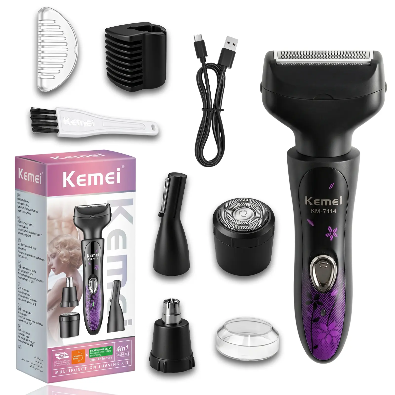 Kemei 7114 Women Electric Shaver Multi Functional Lady Grooming Kit for Legs Body and Bikini