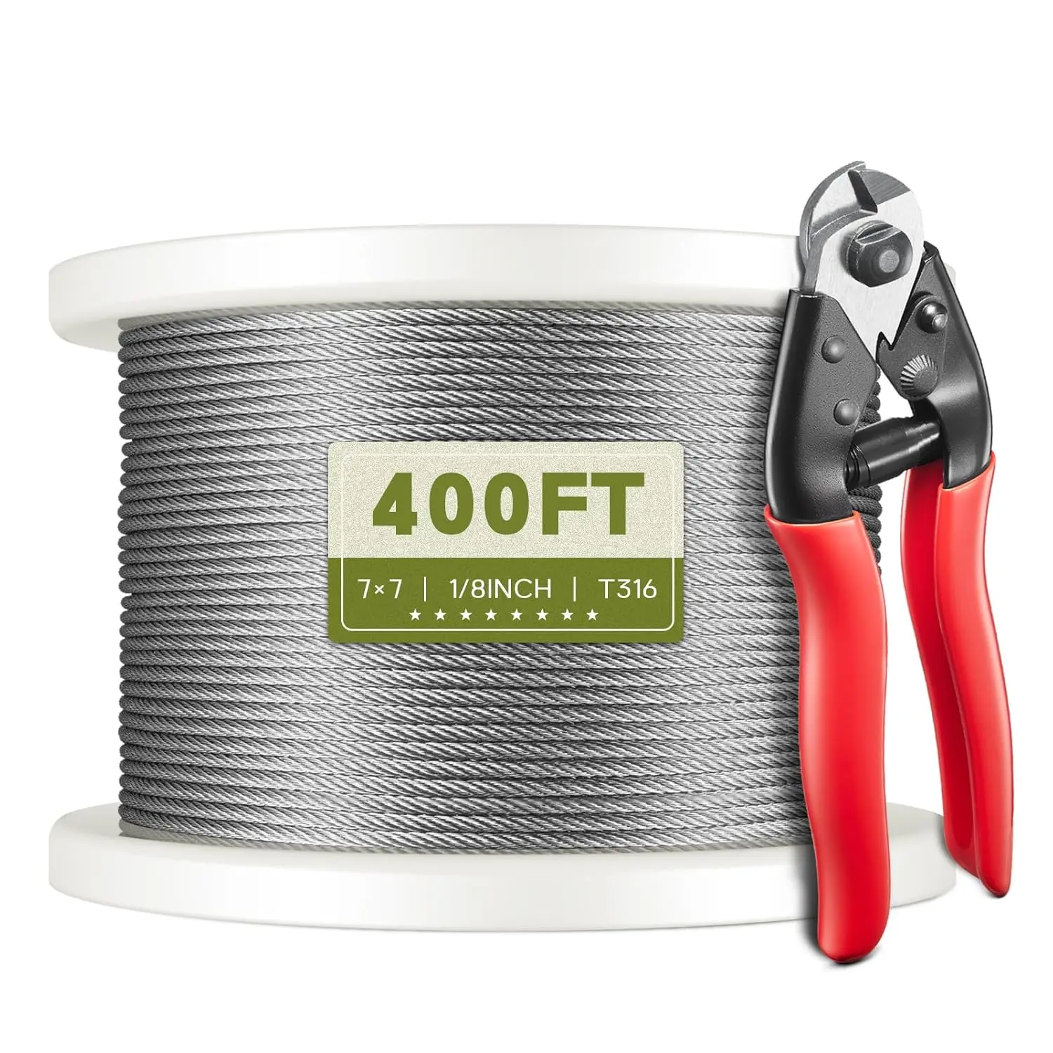 KALLDSY 400FT 1/8" T316 Stainless Steel Cable, Wire Rope Aircraft Cable for Deck Cable Fence Railing Kit, and DIY Balustrades, 7x7 Strands Construction, Comes with a