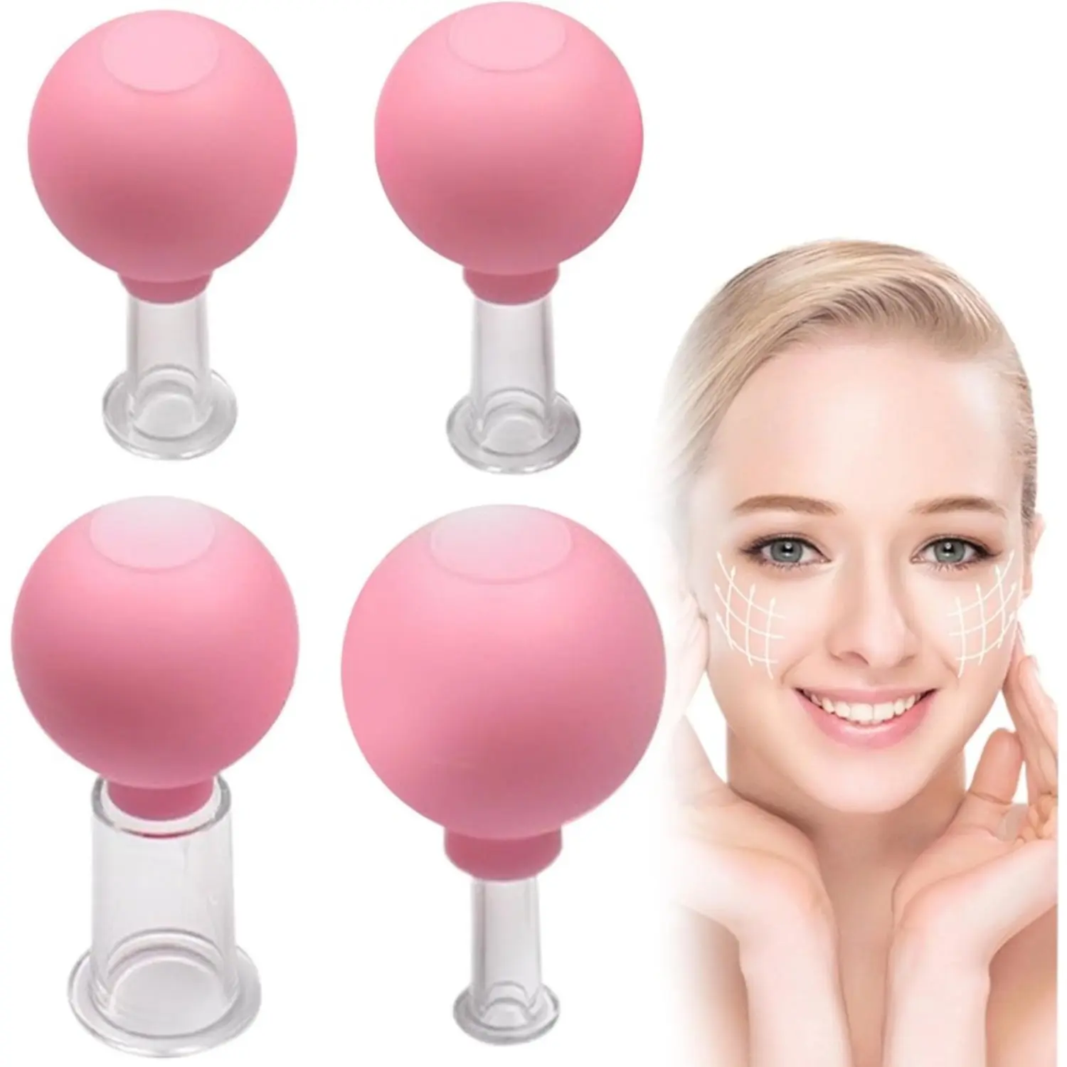 4 Pcs Plastic Facial Cupping Set,Silicone Vacuum Suction,Cupping Massage Therapy.A Kit For Anti Cellulite,Anti Wrinkle and Instantly Ageless Skin,For Eyes,Face and Body,Christmas Party Gifts,Hand Tools Kits
