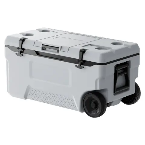 74QT Insulated Hard Rolling Cooler - Large-Capacity, Lightweight Outdoor Gear with Transport Wheels, Cup Holders, 120-Can Capacity for Camping, Picnics & Trips - Portable Freezer Solutions for Travel & Camp Kitchen