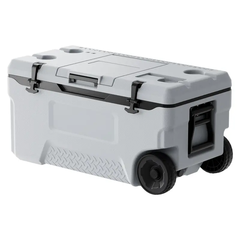 74QT Insulated Hard Rolling Cooler - Large-Capacity, Lightweight Outdoor Gear with Transport Wheels, Cup Holders, 120-Can Capacity for Camping, Picnics & Trips - Portable Freezer Solutions for Travel & Camp Kitchen