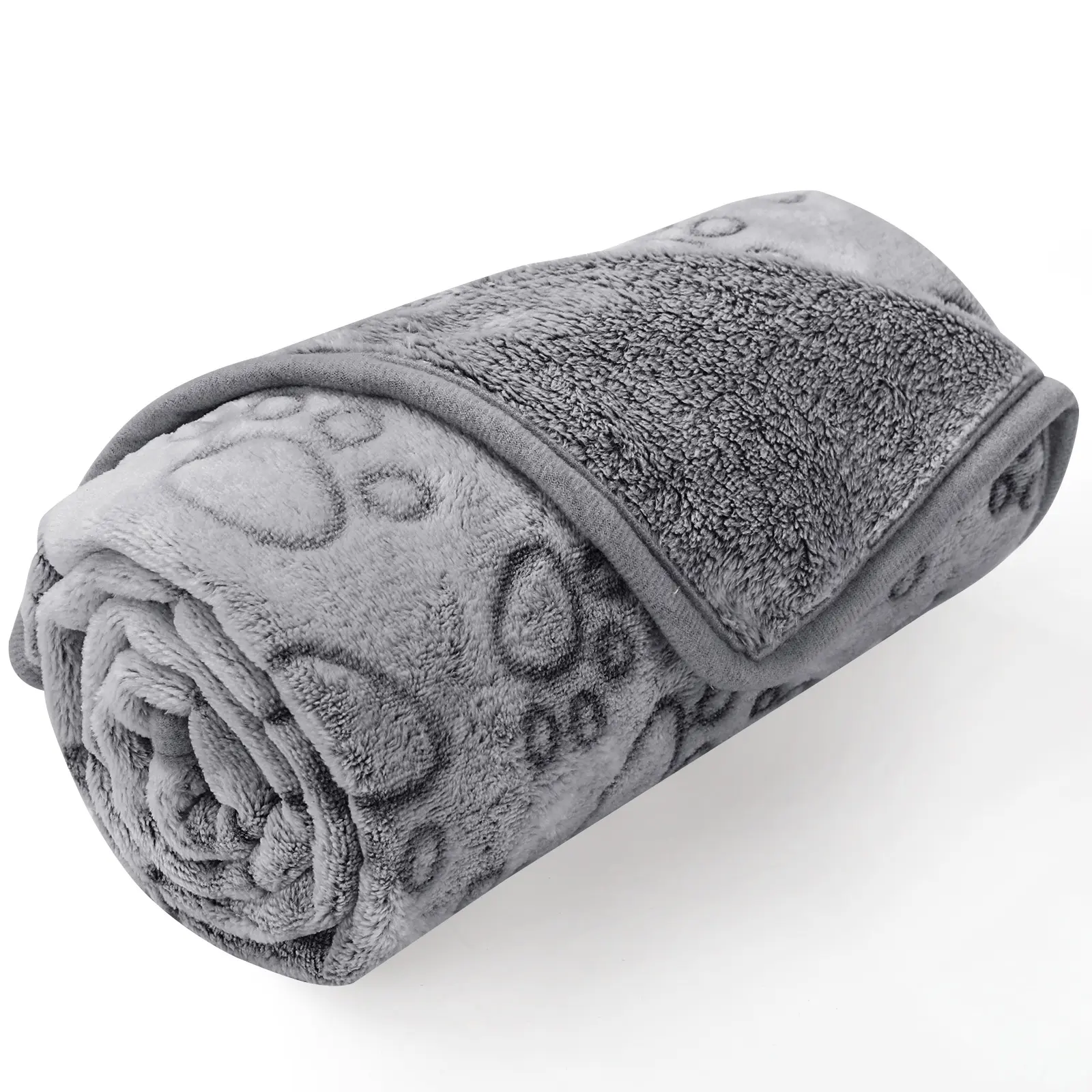 Luciphia Premium Soft Fleece Dog Blanket - 300GSM, Warm, Washable, Paw Prints Design for Small, Medium, Large Dogs & Cats (Grey)