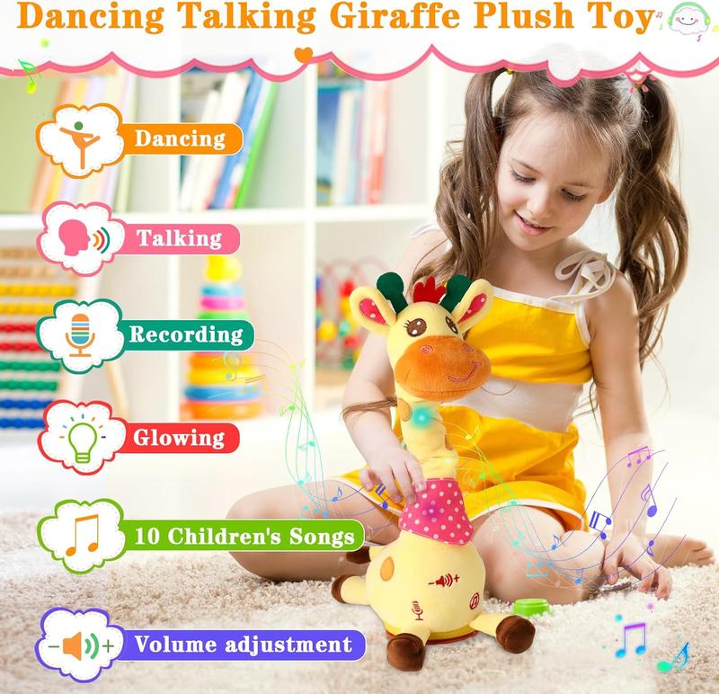 Valentine's Day Gifts Dancing Talking Giraffe Toys - Electronic Rattle for Kids - Repeat Mimicking - Musical Sensory Plush Toy - Ideal Gift for Children's Day Birthday Christmas