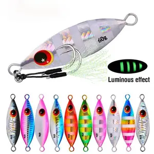 Heavy Metal Slow Jig Lures Set, 5pcs 10-60g, 3D Glow Eyes, 4-7.2cm Hard Bait with Assist Hook, Artificial Fishing Lure, Fishing Lure Kit