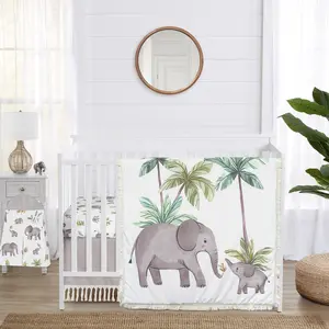 Sweet Jojo Designs Watercolor Elephants Boy Girl Gender Neutral Baby Crib Bedding Set Nursery Room Blanket Fitted Sheet Skirt Diaper Stacker 4p Green Grey Jungle Safari Palm Trees Nature Fringe Tassel