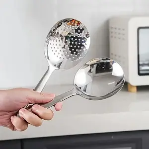 2pcs Thickened Stainless Steel Serving Set, Heat-Resistant Ladle and Strainer, Kitchen Utensils for Home and Commercial Use, Soup Ladle Stainless Steel