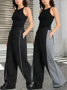 Women’s side-striped wide-leg parachute jogger pants, high-waisted street style long trousers, available in packs of 1–2 pieces, featuring a drapey design, lightweight and breathable, suitable for outdoor and indoor wear.