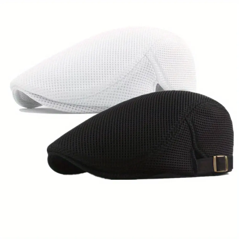 2PCS Men's Mesh Hollow Flat Cap Newsboy Hats Adjustable Breathable Vintage Soft Summer Sunscreen Beret Ivy Cap Driving Hunting Golf Gatsby Cabbie Flat Hat, Ideal Choice for Gifts