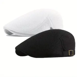 2PCS Men's Mesh Hollow Flat Cap Newsboy Hats Adjustable Breathable Vintage Soft Summer Sunscreen Beret Ivy Cap Driving Hunting Golf Gatsby Cabbie Flat Hat, Ideal Choice for Gifts