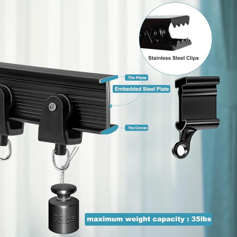 Ceiling Curtain Track, Flexible Bendable Curtain Rails Ceiling Wall Mount 12Ft Curved Sliding Curtain Track System, Room Divider, Black Ceiling Track Set for Shower Rv