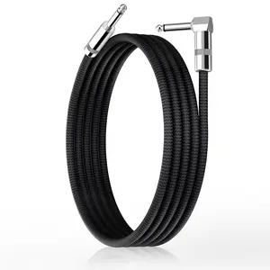 Short Guitar Cables 6.6FT, Amp Chord Electric Bass Amp Cord Braided, TS 1/4 Quarter Inch Straight to Right Angle Bass Instrument  Pro Audio (Black, 1Pack)