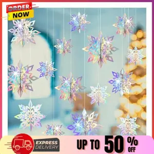 GuassLee Christmas Hanging Snowflakes Decorations Clearance 15pcs 3D Iridescent Paper Snowflakes Snow Flakes Garland for Winter Wonderland Frozen Christmas Birthday Party Decorations