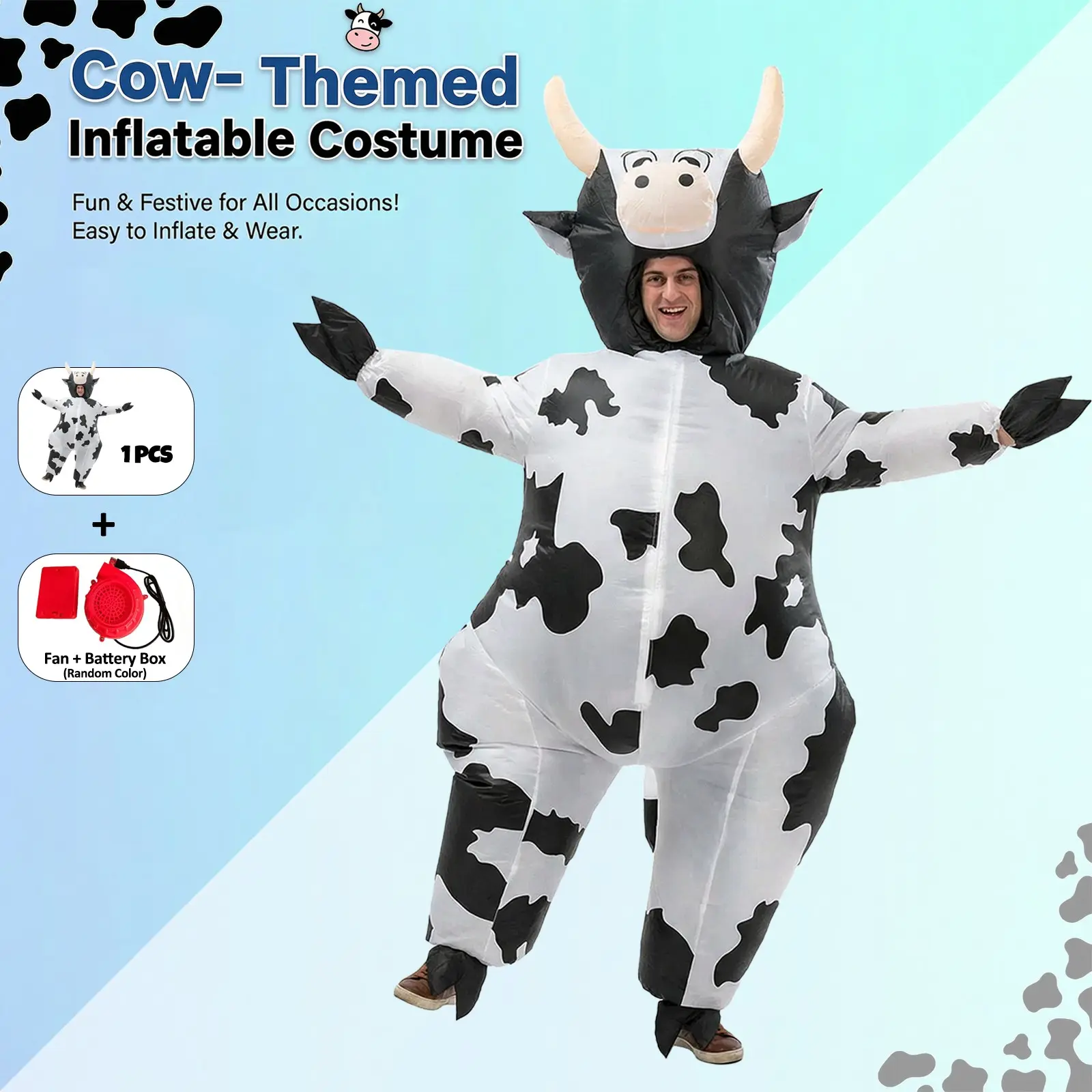 Adult Inflatable Cow Costume Set, Costume Outfit, Funny and Colorful, Perfect for Sports Events, Cosplay, Parties, Halloween Parade, Carnival, Christmas