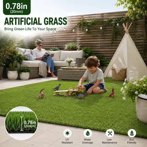 Decorative Long-Lasting Artificial Grass Turf,  (5×10 FT to 7×20 FT, 30 Sizes Available), 0.78in/1.18in Thick Synthetic Lawn, No Mowing, Pet Friendly, Waterproof, UV Resistant, Realistic Daily Outdoor Mat for Backyard Outdoor Areas