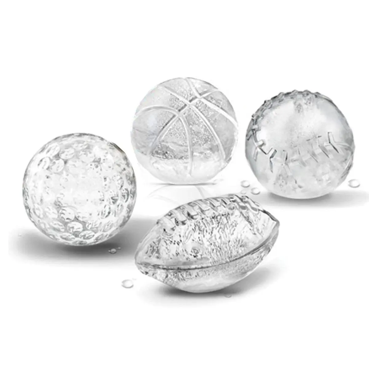 Golf Ball Shaped Silicone Sports Ice Cube Molds - Set of 4 Freezer Safe Kitchenware, Bar Utensils That Creates Seamless, Slow Melting Ice, Tailgate Use, Sports Themed Gifts, Creates Seamless Ice