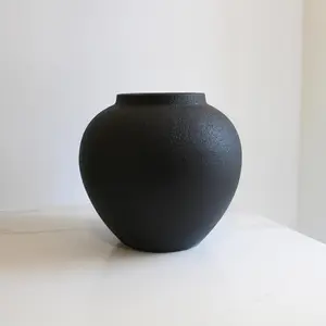 Handmade Vintage Terracotta Vase, Rustic Farmhouse Pottery,Decorative Flower Vase for Home Decor, Table, Coffee Table, Black Modern Minimalist Textured Vase Ornaments, 7 x 8.5 x 8.5 inches