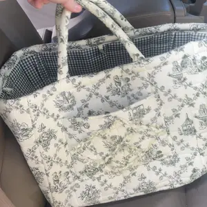 Quilted Cotton Floral Print Storage Basket - Foldable Home Organizer for Clothes, Toys, Bedroom Items, Bathroom Use, Room Storage, Laundry - Machine Washable, Large Capacity Woven Decor Accessory, Storage Organizer, Laundry Basket