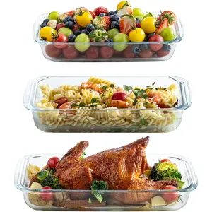 Glass Baking Dish, Glass Baking Dishes for oven, Container 3- Set for Cooking Lasagna Kitchen Baking Bakeware Set Oven Microwave Refrigerator Dishwasher Safe (3)