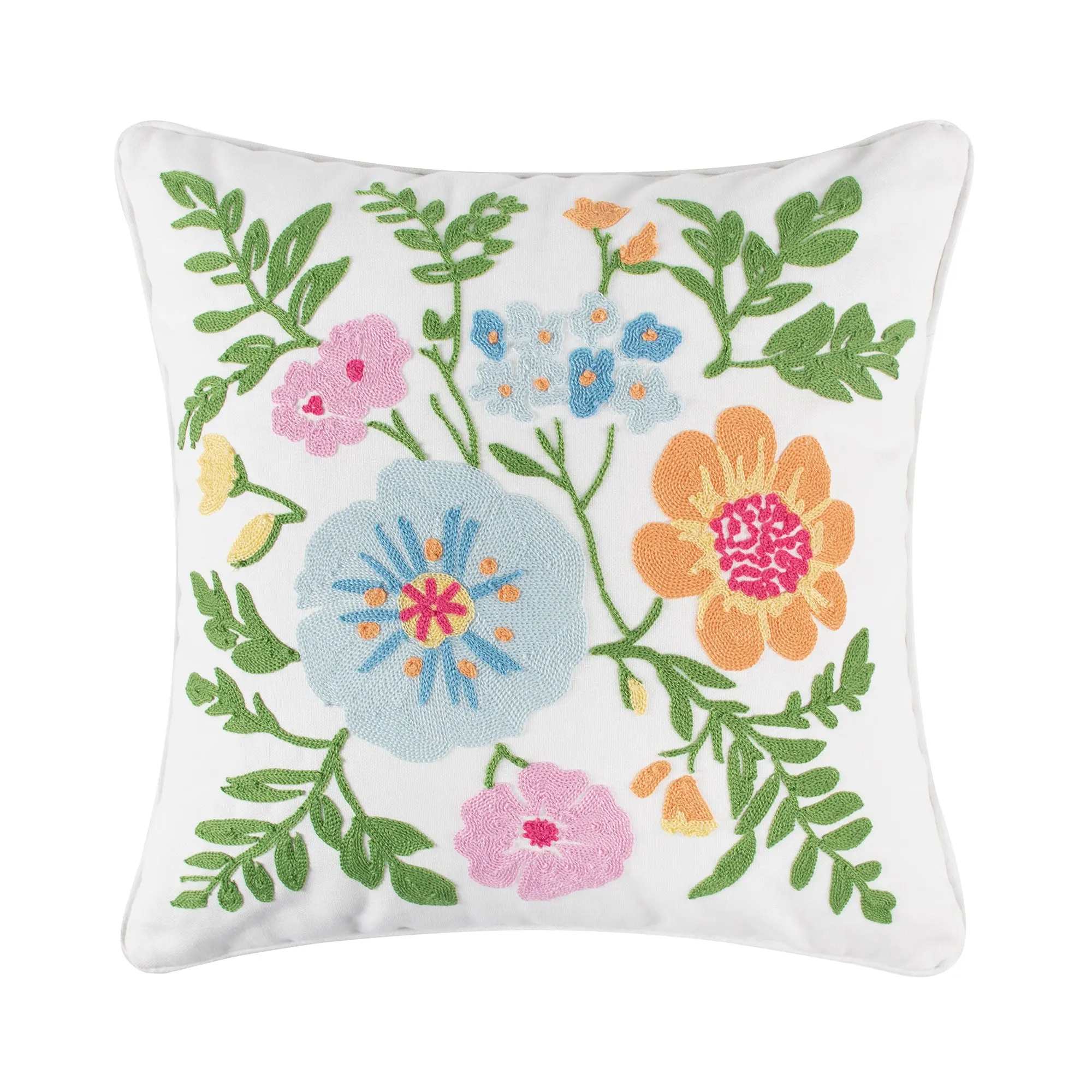 Blooming Hillside Embroidered Floral Pillow