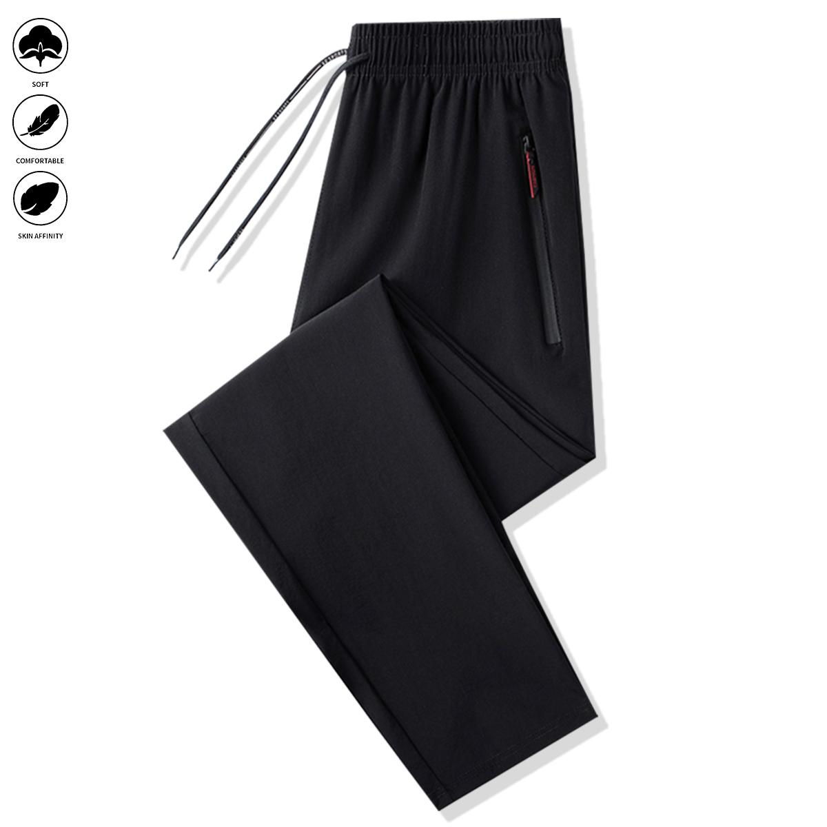 4-piece solid-color versatile men's athletic trousers with zipped pockets, elastic drawstring waist design, comfortable and skin-friendly outdoor trousers, soft fitness jogging pants, fitted sweat-absorbing lightweight breathable sports pants