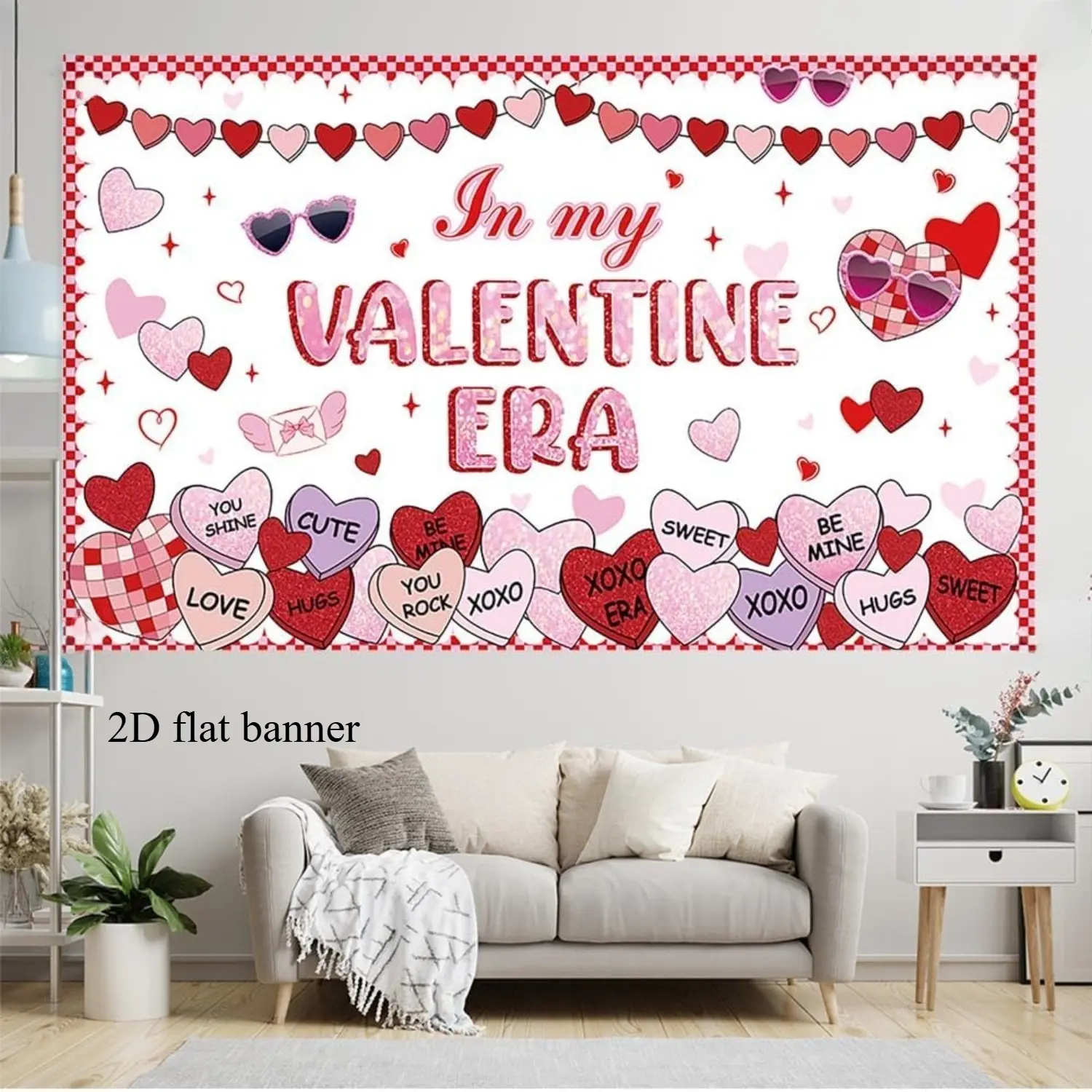 2D flat banner 1pcs in My Valentine Era Backdrop Sweet Heart Valentine's Day Photography Background Romantic Love Hearts Party Decoration  Supplies Photo Booth Props Outdoor Door Portrait Photography Studio Professional Photographer Video Backdrops