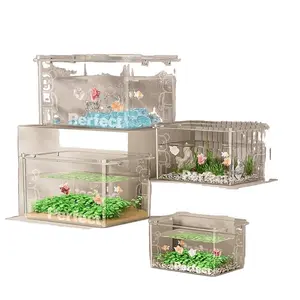 Transparent Imitation Glass Fish Tank Small Desktop Aquarium Home Office Mini Square Acrylic Tank