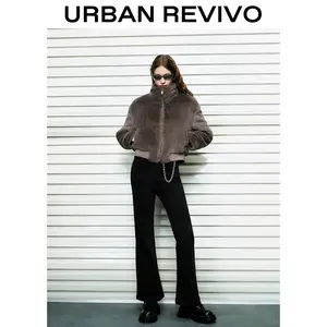 URBAN REVIVO women's straight coat with fur collar  UWV130075