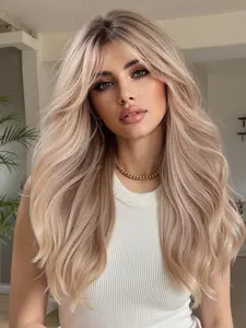 22 Inch Curly Gradient Almond Wig, Pre Cut Wig, Synthetic Fiber Hair with Bangs, Suitable for Any Occasion, Long Wigs for All Seasons