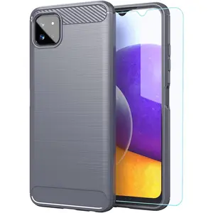 Cellular Phone Case for Samsung Galaxy A22 5G, Gray Brushed TPU, with Screen Protector & Drop Protection, Slim Fashion Case Cover