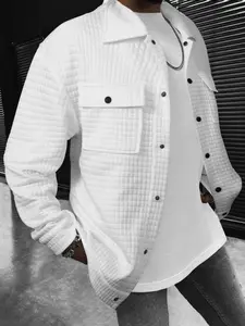 Men's Solid Button Front Drop Shoulder Jacket, Casual Loose Fit Pocket Coat for Fall & Winter, Men's Daily Wear Outerwear