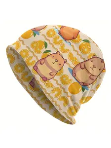 BIIHUDU Men's Funny Animal beanie hat - Capybara Swim Cap with Orange Lemon design, Lightweight Beach Hat for Swimming, Costume Parties, Casual Outfits - Novelty Party Accessory Gift, Swimwear Accessory, Playful Design, Smooth Texture