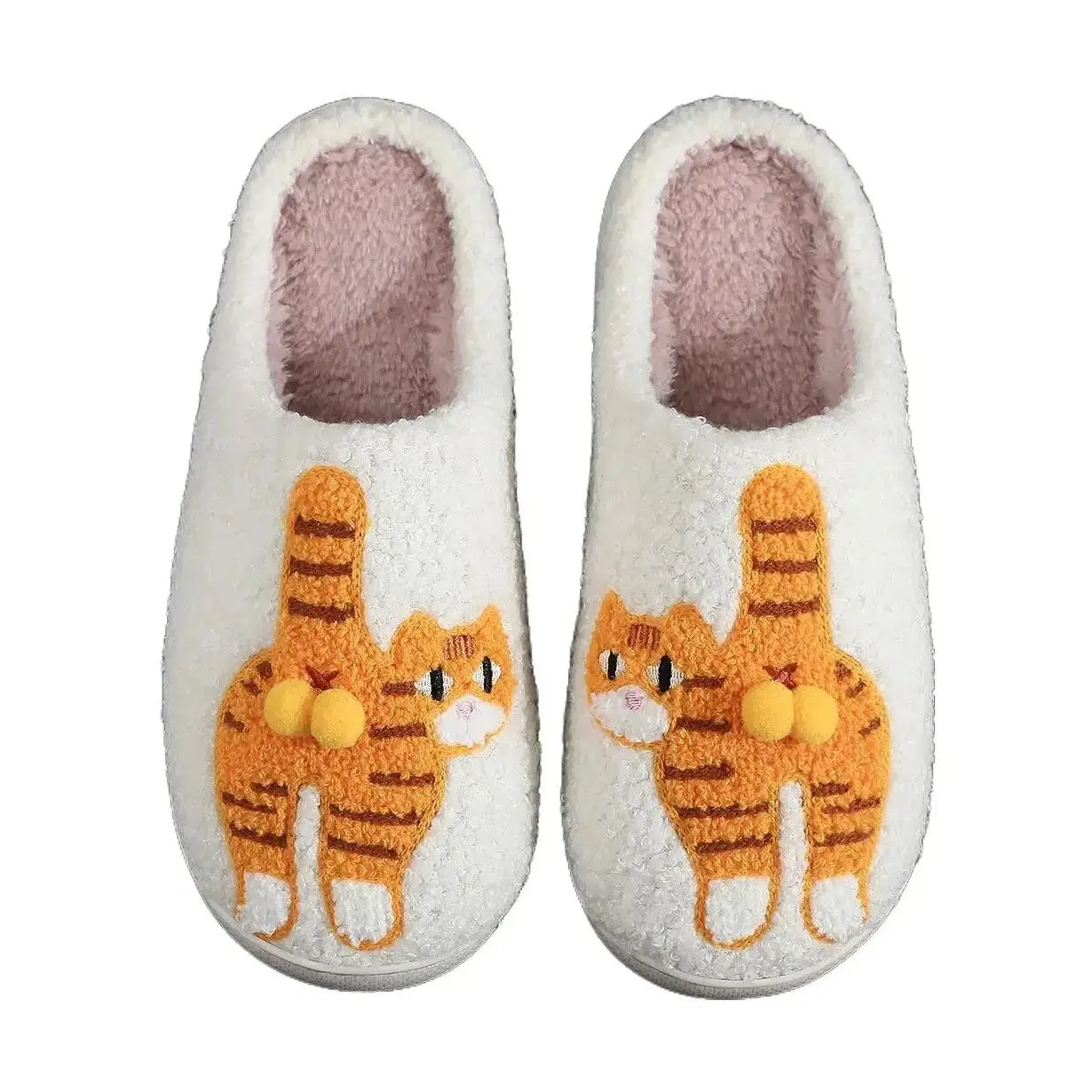 Cute Cat Butt Fuzzy Slippers for Women Men, Plush Warm House Slippers, Soft Cozy Non‑Slip Indoor Home Slippers Winter Bedroom Slip‑On Shoes